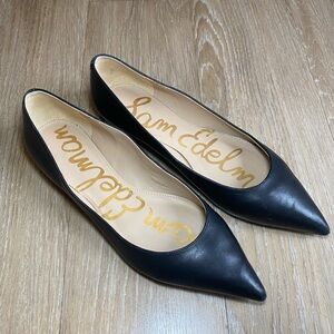 Sam Edelman Black Leather Stacey Pointy Toe Ballet Flats
